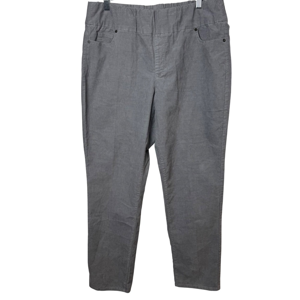 Coldwater Creek Corduroy Pants Women 14 Gray Elastic Waist Straight Leg 67036